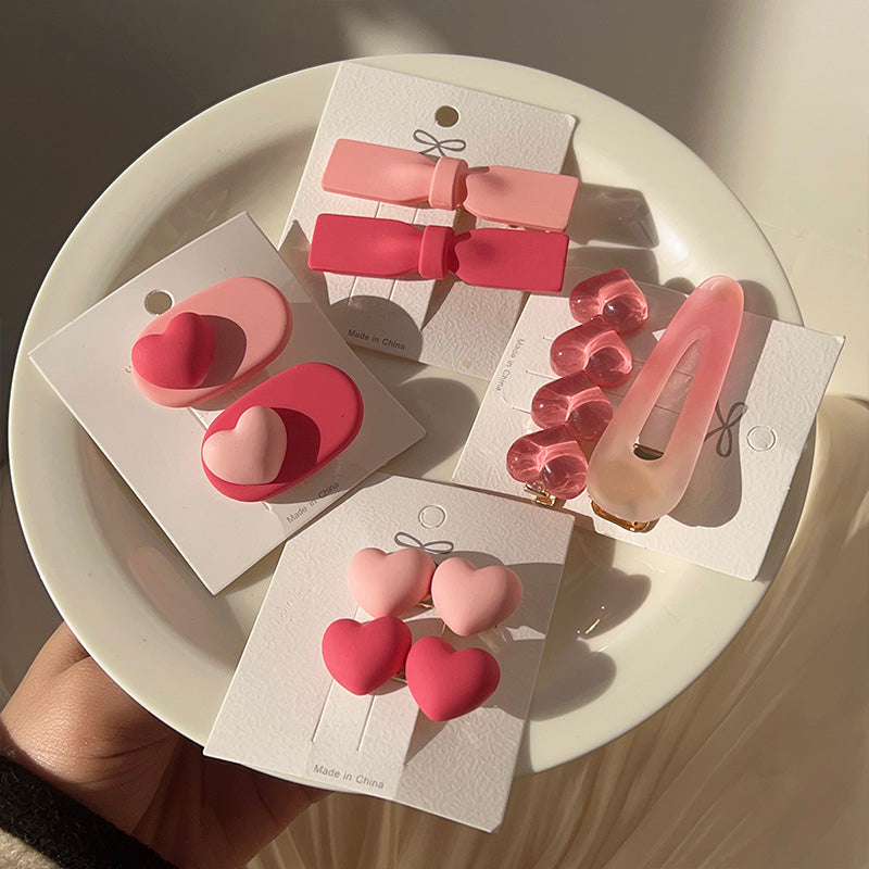 Wholesale Pink Sweet and Cute Card Girl Heart Duck Mouth Resin Hair Clips